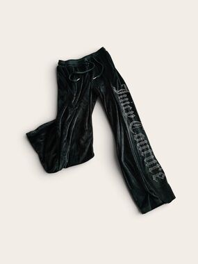 Juicy Couture Black Velour Joggers with Rhinestone Logo
